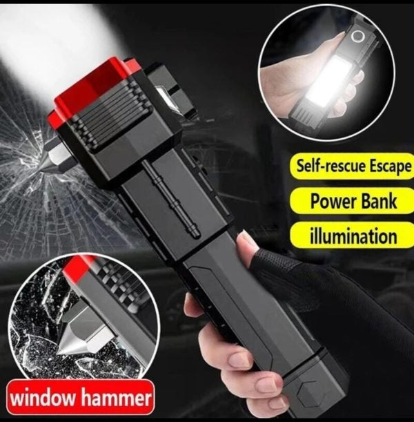 High-Power LED Torch Light Rechargeable – Tactical Hammer Flashlight with Power Bank & Box