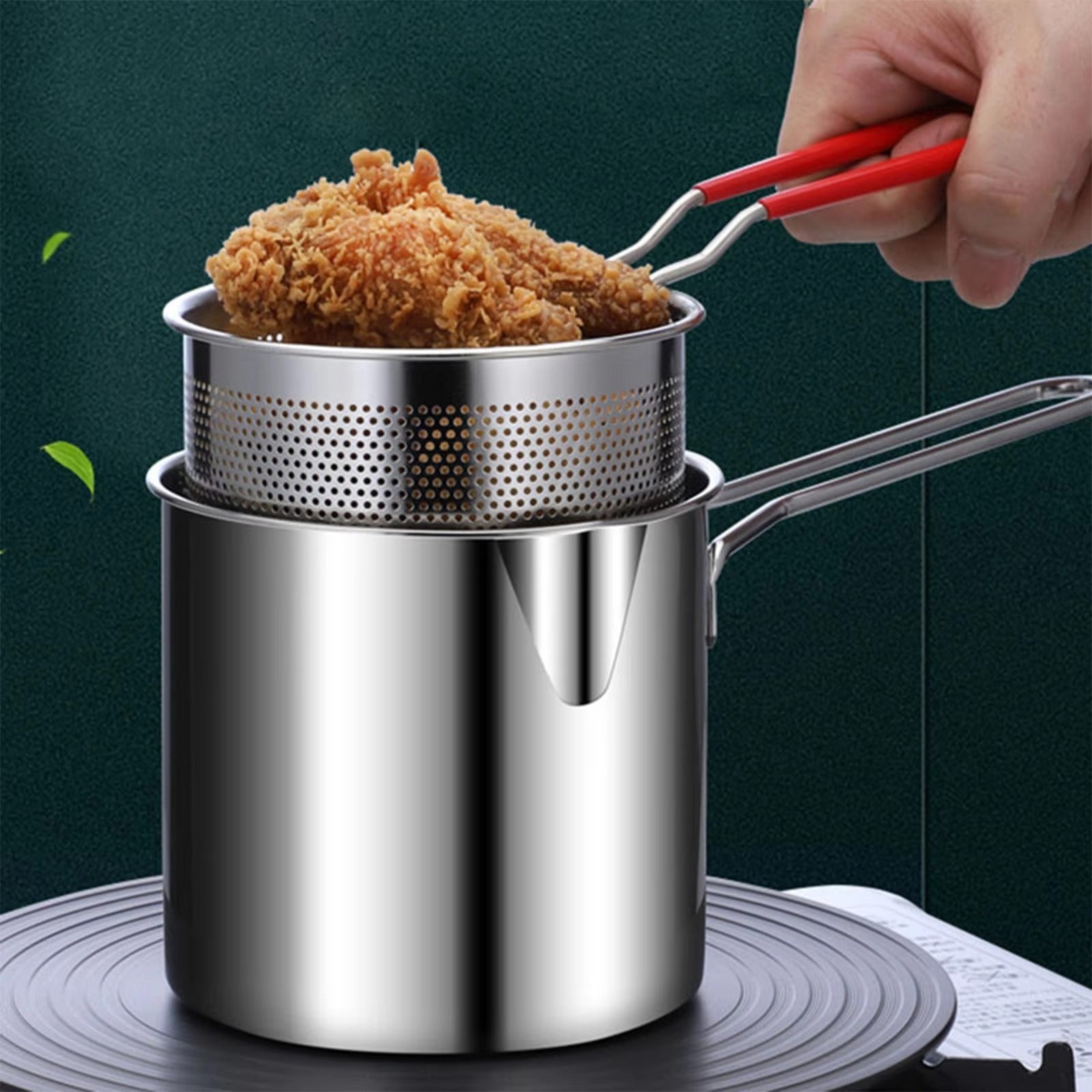 Deep Frying Fry Pot with Strainer | Stainless Steel Oil Fryer Pot for Kitchen Use