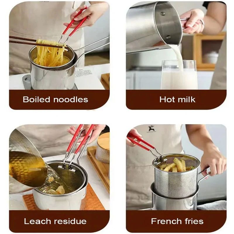 Deep Frying Fry Pot with Strainer | Stainless Steel Oil Fryer Pot for Kitchen Use
