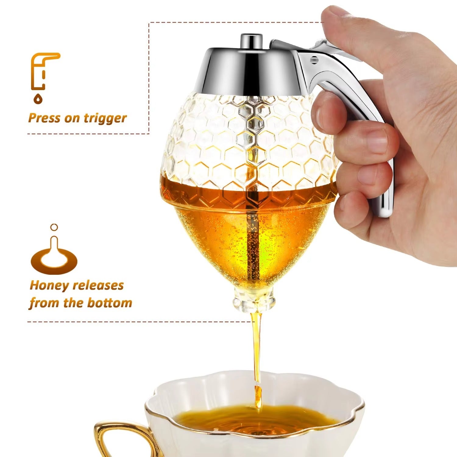 Honey Dispenser Jar 200ML – Bee Drip Juice & Syrup Storage Pot for Kitchen
