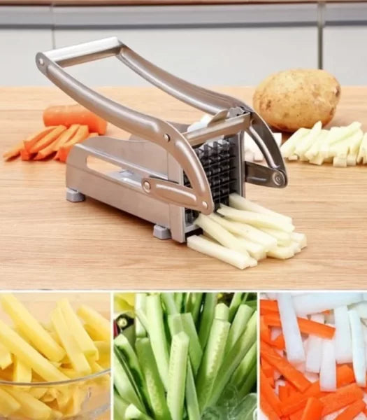 Stainless Steel French Fries Potato Cutter – Double Blade Manual Fries Slicer