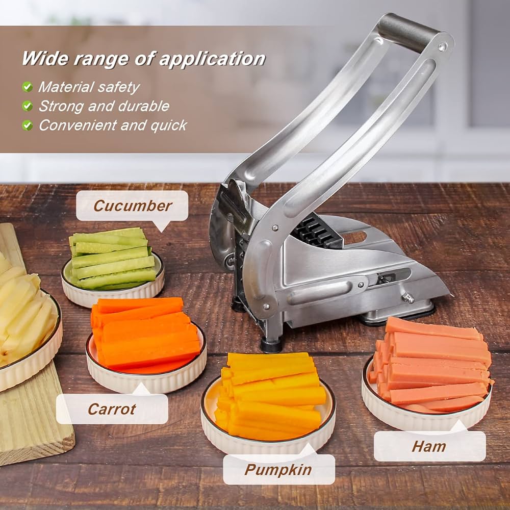 Stainless Steel French Fries Potato Cutter – Double Blade Manual Fries Slicer