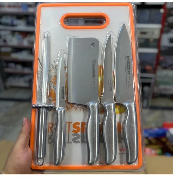 6-in-1 Knife Set with Knife Filer & Chopping Board | Complete Kitchen Cutting Set