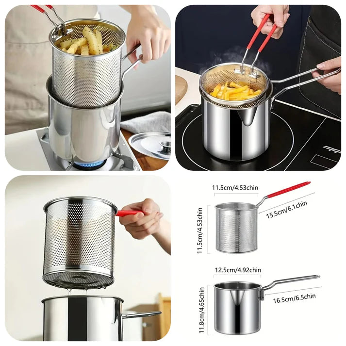 Deep Frying Fry Pot with Strainer | Stainless Steel Oil Fryer Pot for Kitchen Use