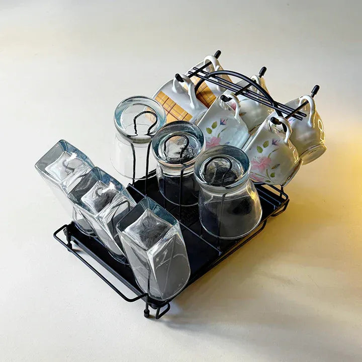 Durable Metal Cup & Glass Stand Rack | Space-Saving Countertop Organizer for Mugs, Cups & Plates