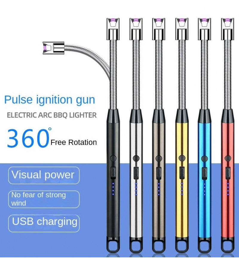 360° Outdoor Kitchen USB Rechargeable Arc Lighter | Flexible Neck, Windproof & Safety Lock