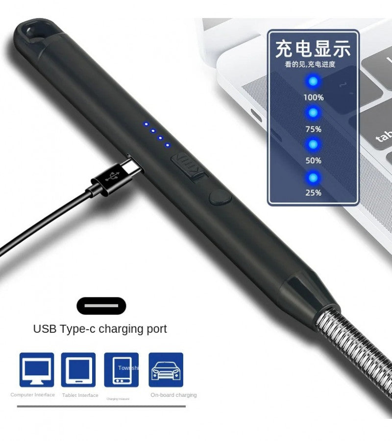 360° Outdoor Kitchen USB Rechargeable Arc Lighter | Flexible Neck, Windproof & Safety Lock