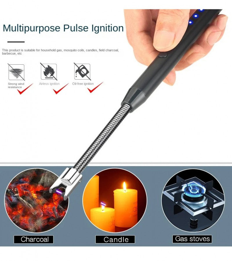 360° Outdoor Kitchen USB Rechargeable Arc Lighter | Flexible Neck, Windproof & Safety Lock