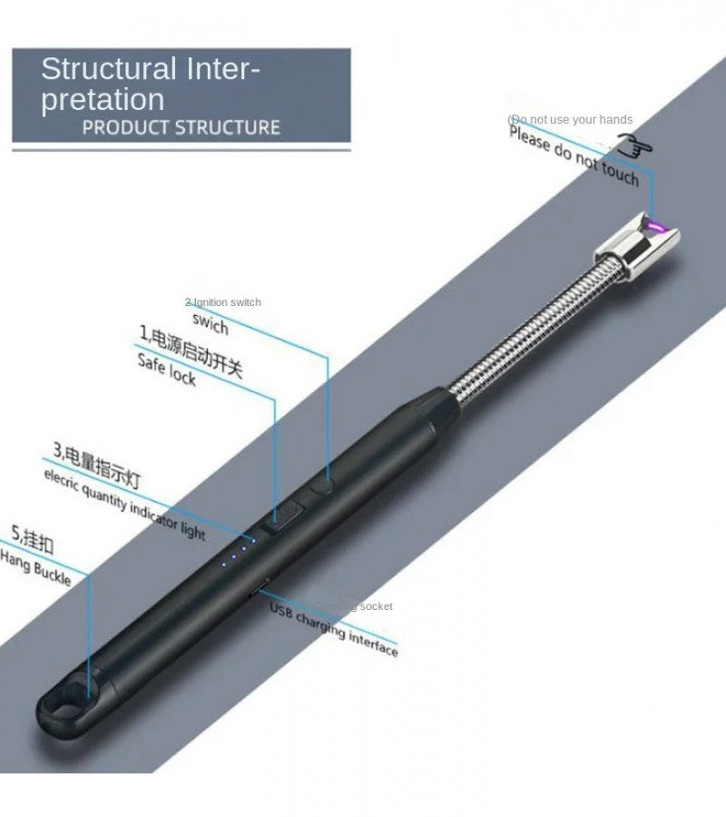 360° Outdoor Kitchen USB Rechargeable Arc Lighter | Flexible Neck, Windproof & Safety Lock